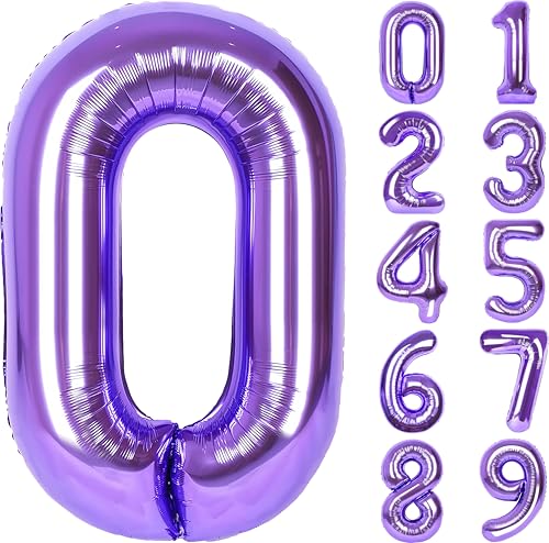 Image of Number Balloons for Birthday Decorations - 40 Inch Large Party Balloons 0, Purple Foil Number Balloons for Boys Girls, Balloons for Party Supplies
