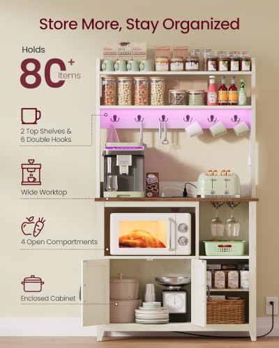 Image of VASAGLE Baker's Rack with LED Lights and Power Outlet, 6 Hooks