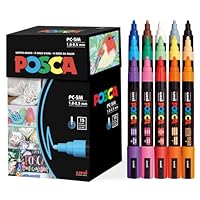 Posca Paint Art Markers, Set of 15 5M Medium Posca Markers with Reversible Tips, Set of Acrylic Paint Pens for Fabric, Metal, Glass, Rocks, Wood and Canvas