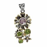 Ravishing Impressions Anhänger aus 925er-Sterlingsilber mit Gelbgold und Rhodium schwarz rhodiniert, Peridot und Amethyst, runde facettierte Lünette, Schmuckgeschenk für Frauen, Weihnachten, Jubiläum