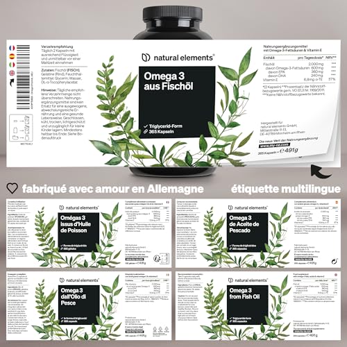 Omega 3 huile de poisson sauvages 2000mg – 365 oméga 3 gélules hautement dosées – huile à haute concentration en EPA 360mg & DHA 240mg – transformés et purifiés, issus de la pêche durable – Image 6