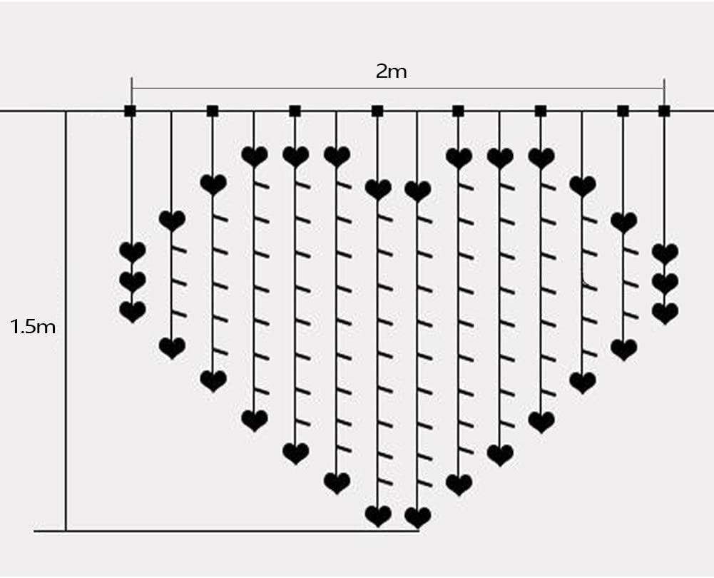 AZHU Cascata Luci Da Esterno, 124 LED 2 m x 1,5 m Luce Per Tenda Da Fata Lampadario a Forma Di Cuore Telecomando/alimentazione a Batterie o Per Decorare la Camera Da Letto Della Festa (rosso)