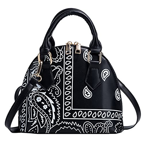 U Scinan Bolsa de couro envernizado com alça superior, mini zíper ao redor da cúpula, bolsa de ombro em forma de concha, Z - preto, One Size