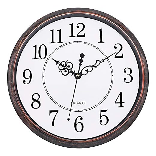 Lumuasky 12-Inch Round Retro Clock, Non-Ticking Silent Wall Clock Decorative, Battery Operated Quartz Analog Quiet Wall Clock for Living Room, Kitchen, Bedroom (Bronze)