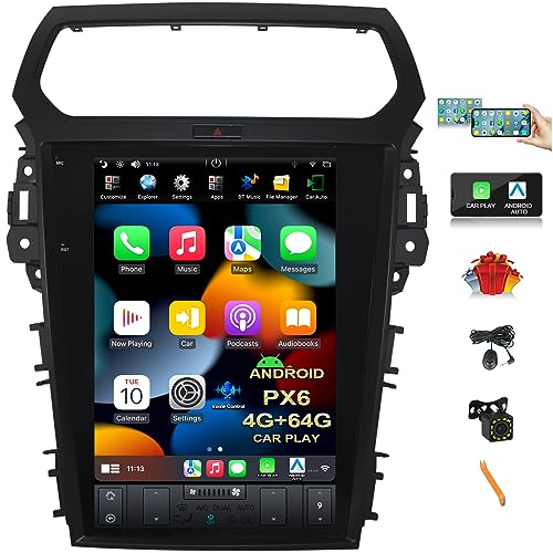 CUSP Car Stereo Radio GPS Navigation for Ford Explorer 2011-2019 Android Auto Car Play 12.1 Inch PX6 4G+64G with DSP in Dash Headunit Multimedia Player Car Radio Car Audio Voice Control