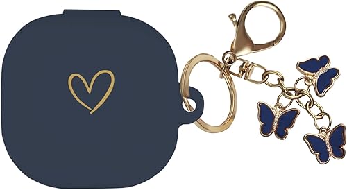 AIIEKZ Compatible con Samsung Galaxy Buds 2 Buds ProBuds LiveBuds 2 Pro, funda de silicona suave con patrón de corazón dorado con bonito llavero de