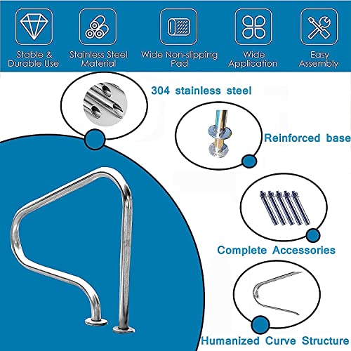 Baranda para piscina de acero inoxidable pulido 31x31 pulgadas miniatura 5