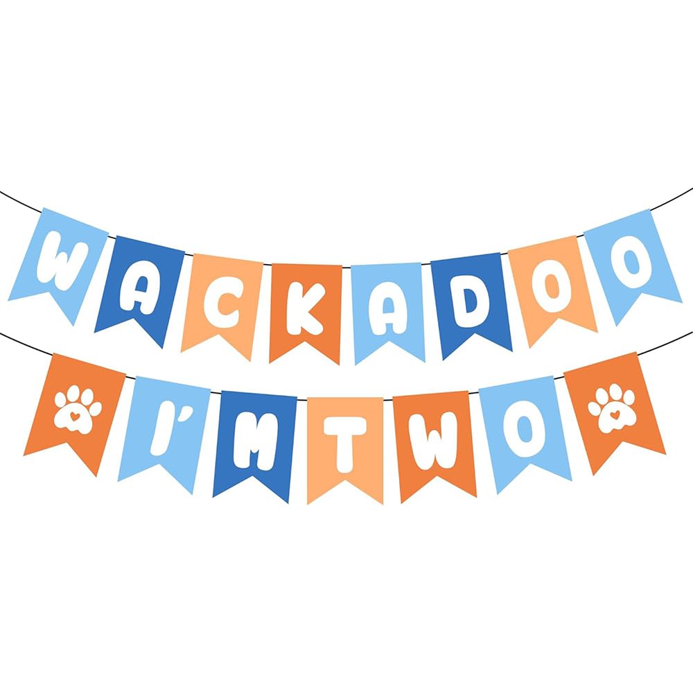 KSHGTB Blue Dog 2nd Birthday Decorations Banner, Blue Themed Second Birthday Party Decoration Supplies Banner For Boys/Girls
