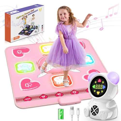Acelufly Tapis de Danse Rechargeable pour Filles, Tapis de Danse Lumineux avec Bluetooth, 5 Modes de Jeu, Volume réglable et lumières LED, Cadeaux de Noël...