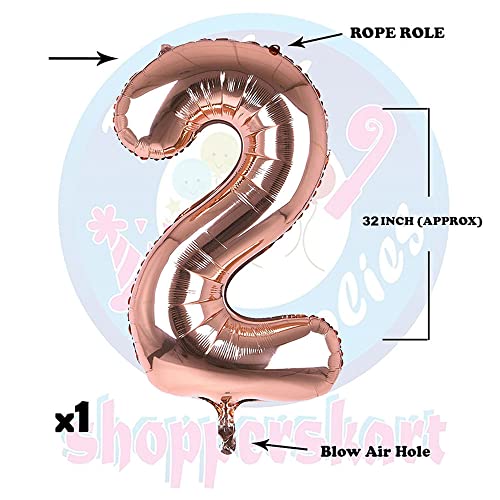 Image of Rosegold 32 Inches 2 Numbers Shape Large Big Foil Helium Balloons For Party Decorations In Happy Birthday Anniversary Office Items Materials Set Pack, Pack Of 1