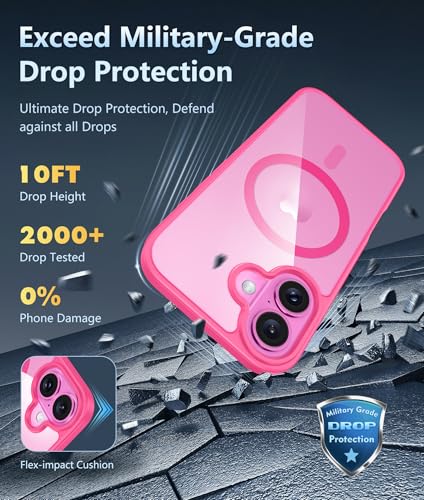Image of FNTCASE for iPhone 16 Case Clear: Magnetic Phone Cases Compatible with Magsafe Slim Anti Yellowing Military Grade Drop Protection Rugged Protective Transparent Cell Cover (B-Hot Pink Magnetic)