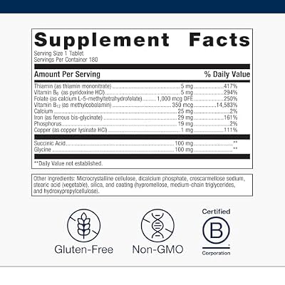 Metagenics Hemagenics Iron Supplement with B12, B6 & Folate Supports Red Blood Cell Formation, Energy & Immune Health* Non-Constipating, Non-GMO, Gluten-Free, Vegetarian - 180 Tablets