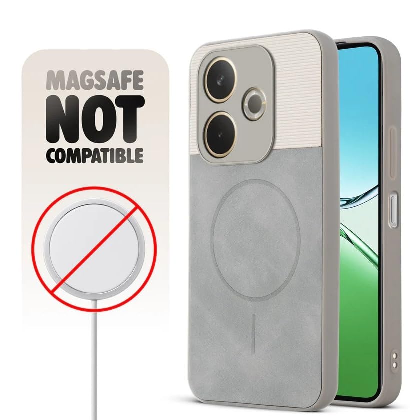 Image of Bintage CASE Mac Safe Design Hard Light Weight Back Case | Soft Border Camera Protect | Dual PU Leather Finish Back Cover Compatible for Mi Poco M6+ 5G - White & Grey