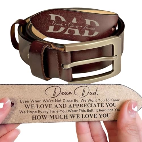 Belt Reminder We Love You For Dad - Personalized Engraved Leather Belt, Even When We're Not Close By We Love and Appreciate You Belt, Unique Happy Father's Day Gifts for Husband Dad Him