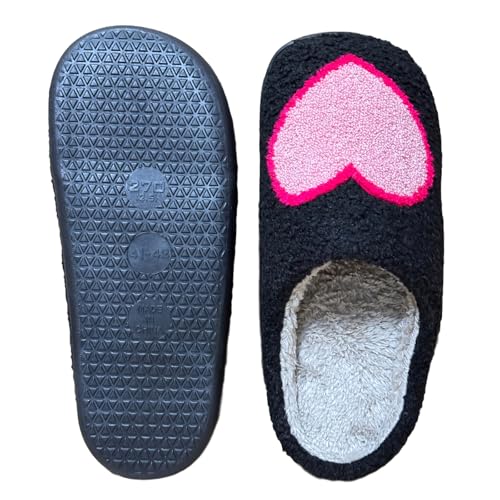Image of Women's Men's Cute Fuzzy Heart Slippers Memory Foam Fluffy Couple Slippers Cozy House Indoor Outdoor Shoes