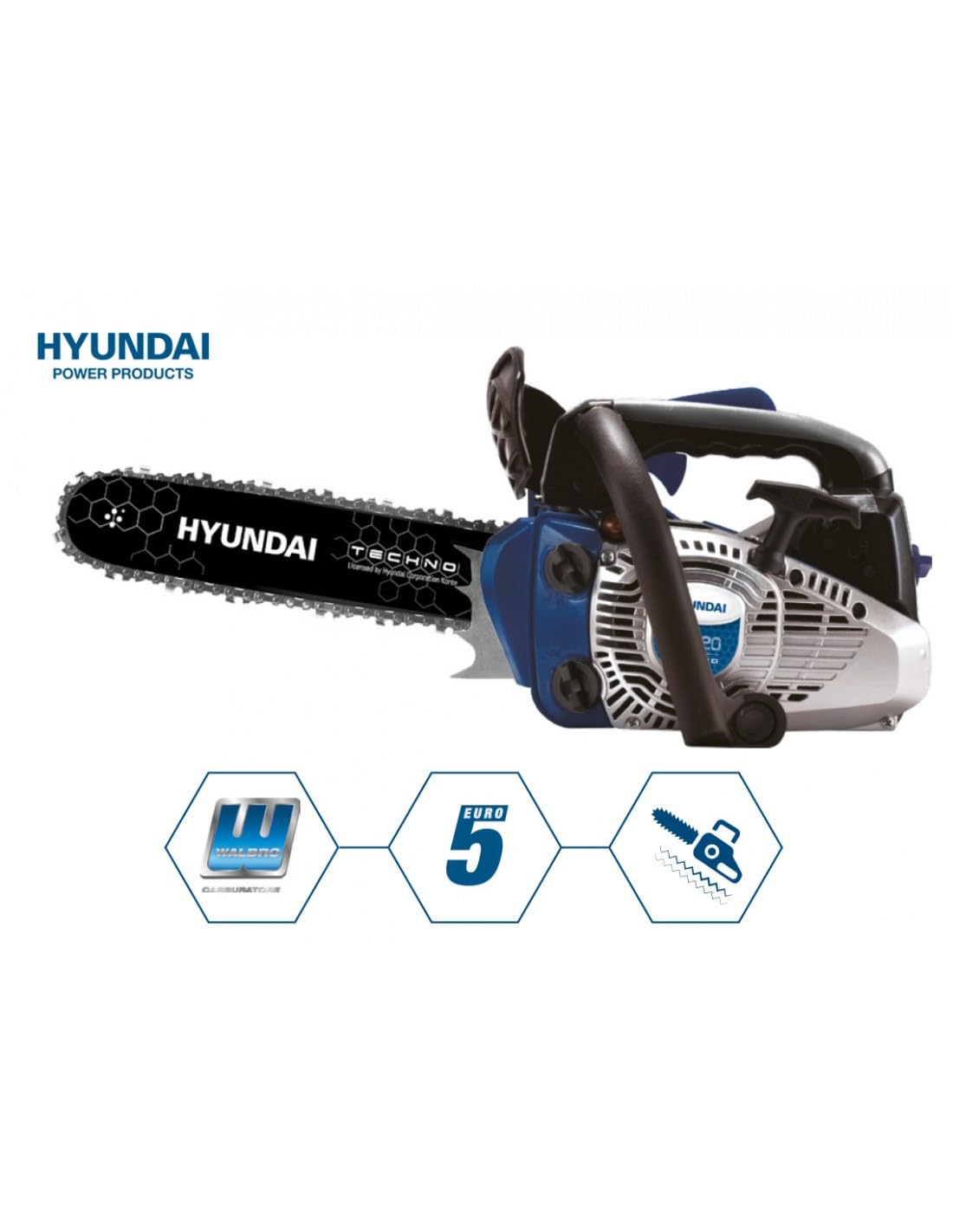 Motosega da Potatura Hyundai Cod. 35020 2 Tempi 25,4 cc 1,2 hp 900 w Taglio 25 cm