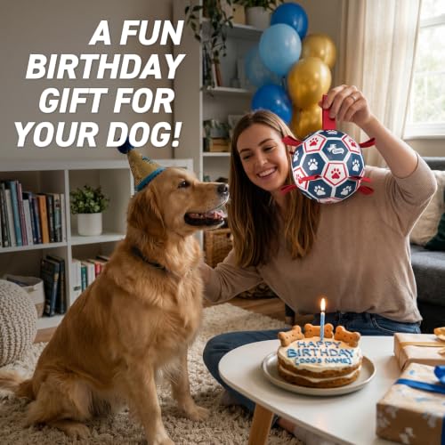 Image of QDAN Dog Toys Soccer Ball with Straps:Durable Balls for Large Dogs, Outdoor Dog Toys, Puppy Birthday Gifts (7 Inch)