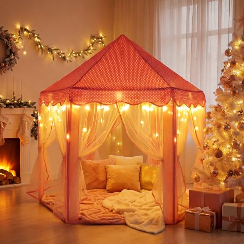 Sumbababy Princess Castle Tent for Girls Fairy Play Tents for Kids Hexagon Playhouse with Fairy Star Lights Toys for Chi - Additional View