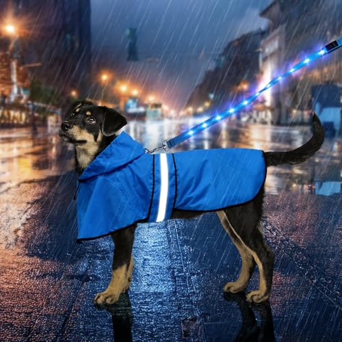 犬 レインコート ペットレインコート カッパ の防水生地 夜間反射 帽子付 梅雨対策 防雪 防風 通気 軽量 調節可能な 着脱簡単 散歩用 小型犬 中型犬 大型犬 犬用雨具 (青い, M)