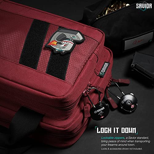 Savior Equipment Specialist Series Tactical Double Scoped Handgun Firearm Case Pistol Bag for Outdoor Hunting Shooting Range, Lockable Compartment, Additional Magazine Storage Slots, Red - Thumbnail 6