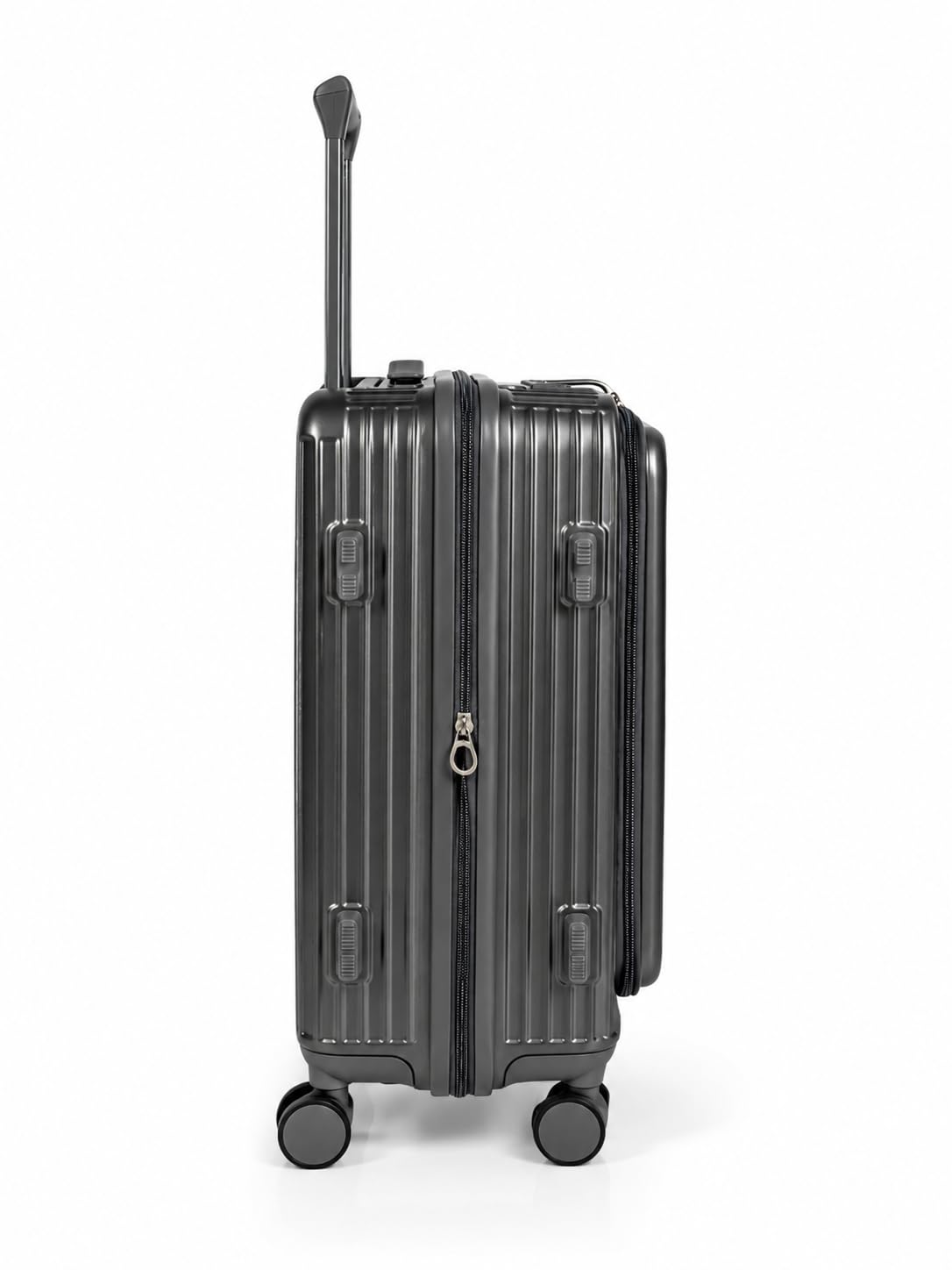 Valise Cabine 55 cm Compatible Avion – Bagage à Main Rigide en ABS, Extensible, avec Serrure TSA – Port USB, Porte-Gobelet, Compartiment Ordinateur – 4 Roues Doubles 360 Gris Anthracite
