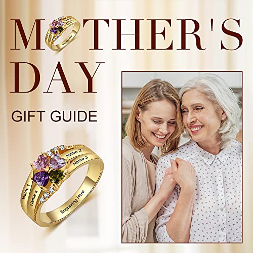 LanM Mothers Day Gifts Mothers Ring 4 Birthstones Mothers Day Ring Custom Mom Rings with 4 Name Personalized Sterling Silver Rings for Women Family Grandmother Rings3