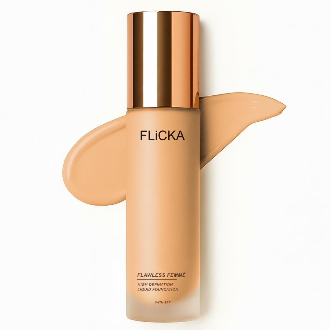 FLiCKA Flawless Femme Liquid Foundation for Face Makeup 30ml | Medium to High Coverage, Buildable | Natural, Waterproof & Moisturizing | All Skin Types | 05 Beige