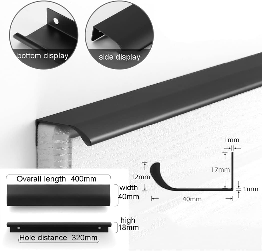 Uchwyty do szafek, Uchwyty ukryte do szafek ze stopu aluminium Uchwyty do szafek Uchwyty do szuflad Gałki meblowe Czarne 2 sztuki(Hole distance 320mm)