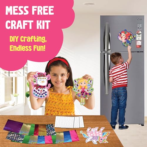 Image of SparkLPlay DIY Craft Kit for Kids - Unicorn Theme Foil Fun Coloring Set, 4 Fridge Magnet Cutouts & 20+ Color Foils. Mess Free. Gift for Kids Ages 4-9