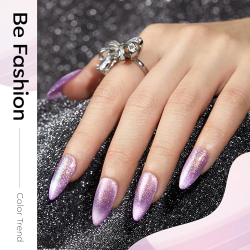 Image of modelones Holographic Glitter Cat Eye Gel Nail Polish Kit 6 Colors with Magnet Romantic Rainbow Galaxy Series Pastel Gel Polish Soak Off Led Gel Nail Polish Set Nail Art Gel Manicure Salon DIY Gifts