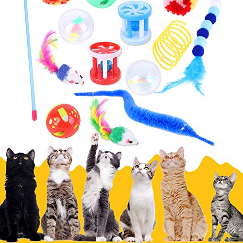 Pacote de classificação de brinquedos para gatos interativos Adaskala com 14 unidades, incluindo tam