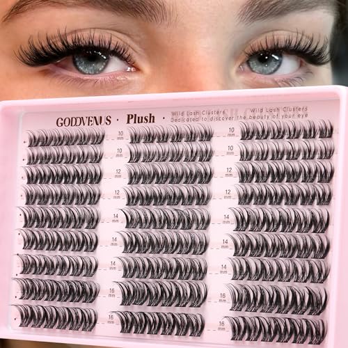 Goddvenus Plush Lash Clusters Natural Wispy Cluster Eyelash Extensions Fluffy DIY Lash Extension at Home for Natural Look D Curl Individual Eyelashes