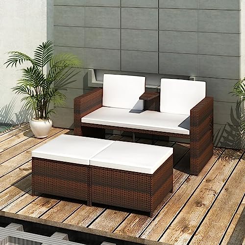 SECOLI Gartensofa Ausziehbar 2 Sitzer Rattan Lounge Sofa Rattansofa...