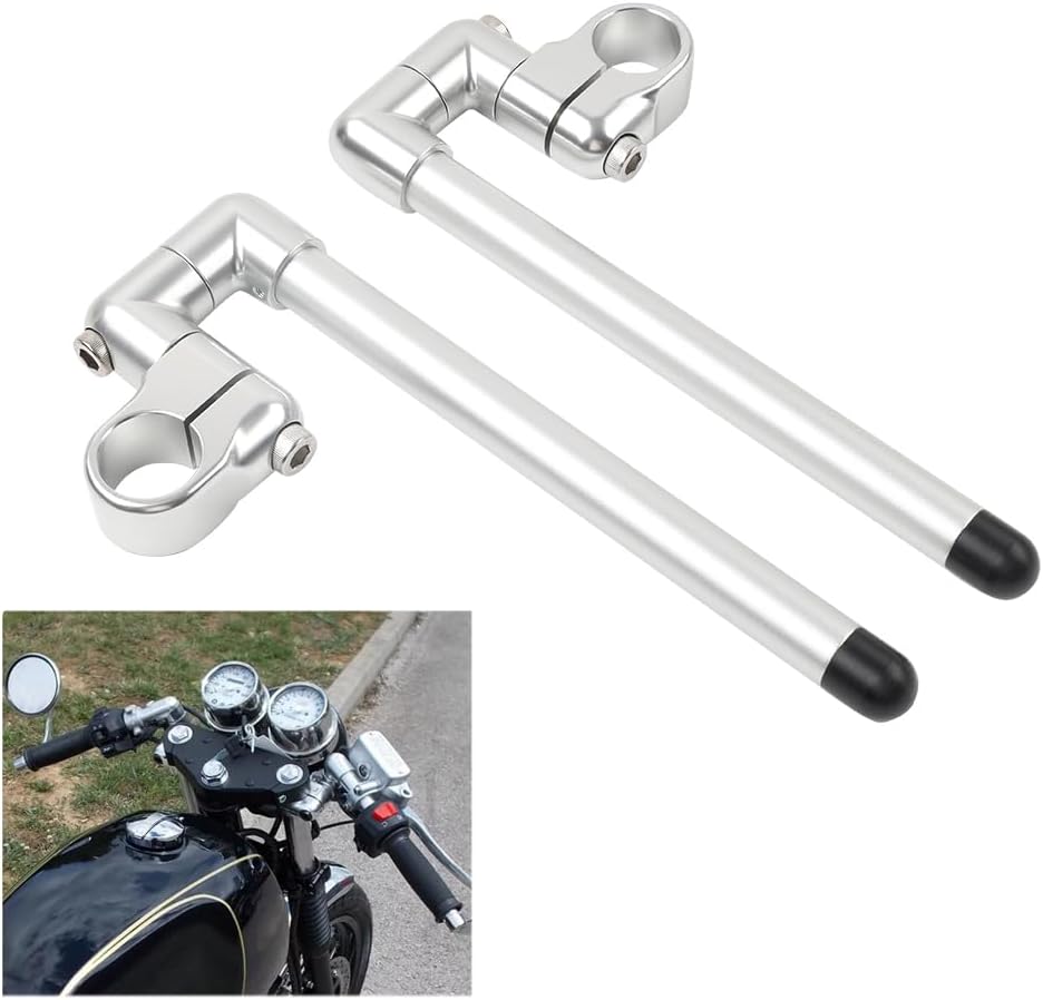Cnoula11 1 Pair Handlebar Cafe Racer Bars Fork Tube Aluminum Silver 33mm Universal For motorcycles with 31mm~58mm Fork tube