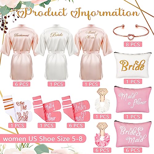 Ramede 40 Pcs Bride Bridesmaid Robes Set Bridal Party Silk Satin Robes for Wedding Bridal Shower Bachelorette Party2