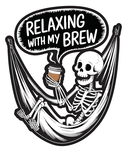 Image of STICKY DUDE Coffee Sticker, Skeleton Decal, 4 inches - Yeti Cup Vinyl Waterproof Decal Car Laptop Wall Window Bumper Sticker (Relaxing)