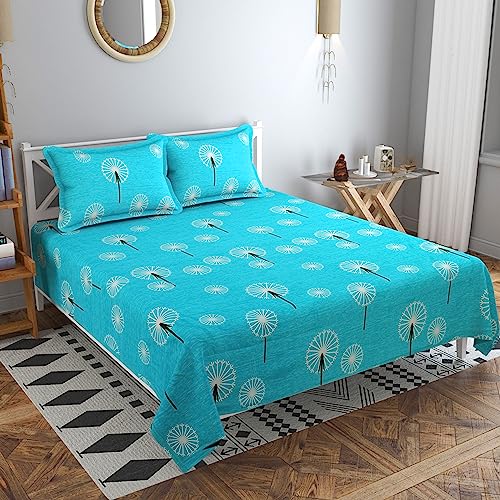 Image of VAS Collections Cotton Kingston Collection Super King Size Bedsheets with 2 King Size Pillow Covers| Luxury Soft Sheets (3Pcs Set) |108X108 in, (Aqua&White)