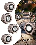4 Pack Solar Rock Lights Outdoor, Angle Adjustable Solar Lights Outdoor Waterproof, LED Solar Garden Lights, Auto On/Off Landscape Lighting for Yard Pathway Patio Flower Bed - White Glow (Stone Brown)
