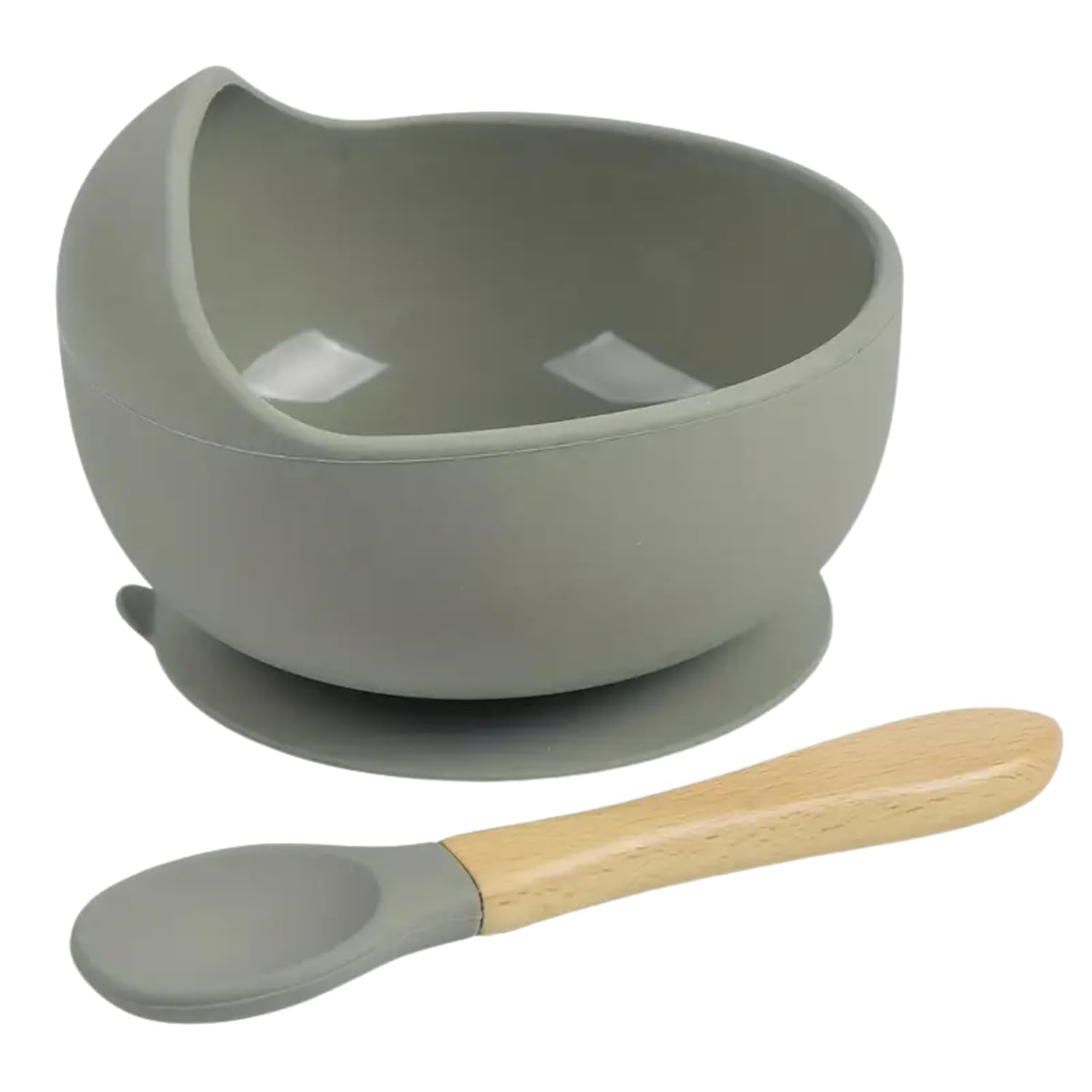 CEPLO Silicone Baby Feeding Bowl & Spoon Weaning Set β Strong Suction Stay-Put Bowl with Wooden Spoon, Non-Slip Baby Training Tableware, Self-Feeding BLW Bowl for Babies, Toddlers & Infants
