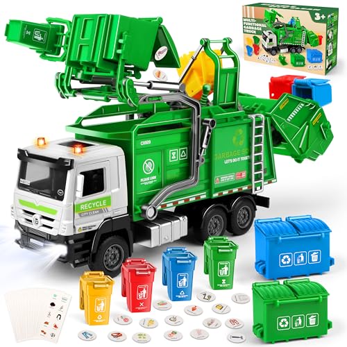 Charmofun Camión de Basura Juguete, Camión Basura con 6 Botes de Basura, 180 Tarjetas, Luces y Sonidos, Camiones de Basura de Fricción Regalo para 3+ Años Niño Niña Charmofun Camión de Basura Juguete, Camión Basura con 6 Botes de Basura, 180 Tarjetas, Luces y Sonidos, Camiones de Basura de Fricción Regalo para 3+ Años Niño Niña