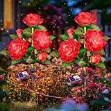 DLAOUM Solar Garden Lights Outdoor: 10 Waterpoof Artificial Rose Flower 2 Pack - Red LED Landscape Lighting Fairy Decorations for Yard Patio Lawn Jardin - Anniversary or Christmas Gifts for Lover Wife