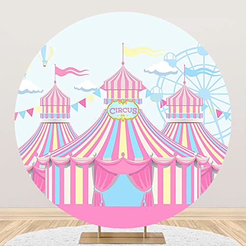 Aoihrraan 150cm Diámetro Rosado Circo Redondo Fotografia Telón De Fondo Dibujos Animados Rosado Grande Parte Superior Tienda Carnaval Fiesta Sfondo Niñas 1Er Cumpleaños Fiesta Bebé Ducha Retrato Foto