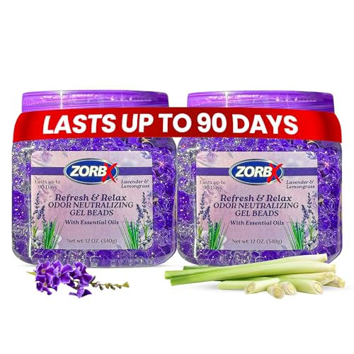 Image of ZORBX Refresh & Relax Odor Neutralizing Gel Beads 12 Oz. 2 Pack - Lavender & Lemongrass Gel Beads Air Freshener Infused with Essential Oils - For Living Room, Bathroom, Car, Closet & Home