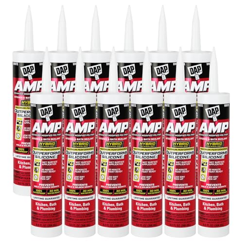 DAP 7079800762 AMP Advanced Kitchen/Bath White Adhesive Caulk, 9-oz. - Quantity 12