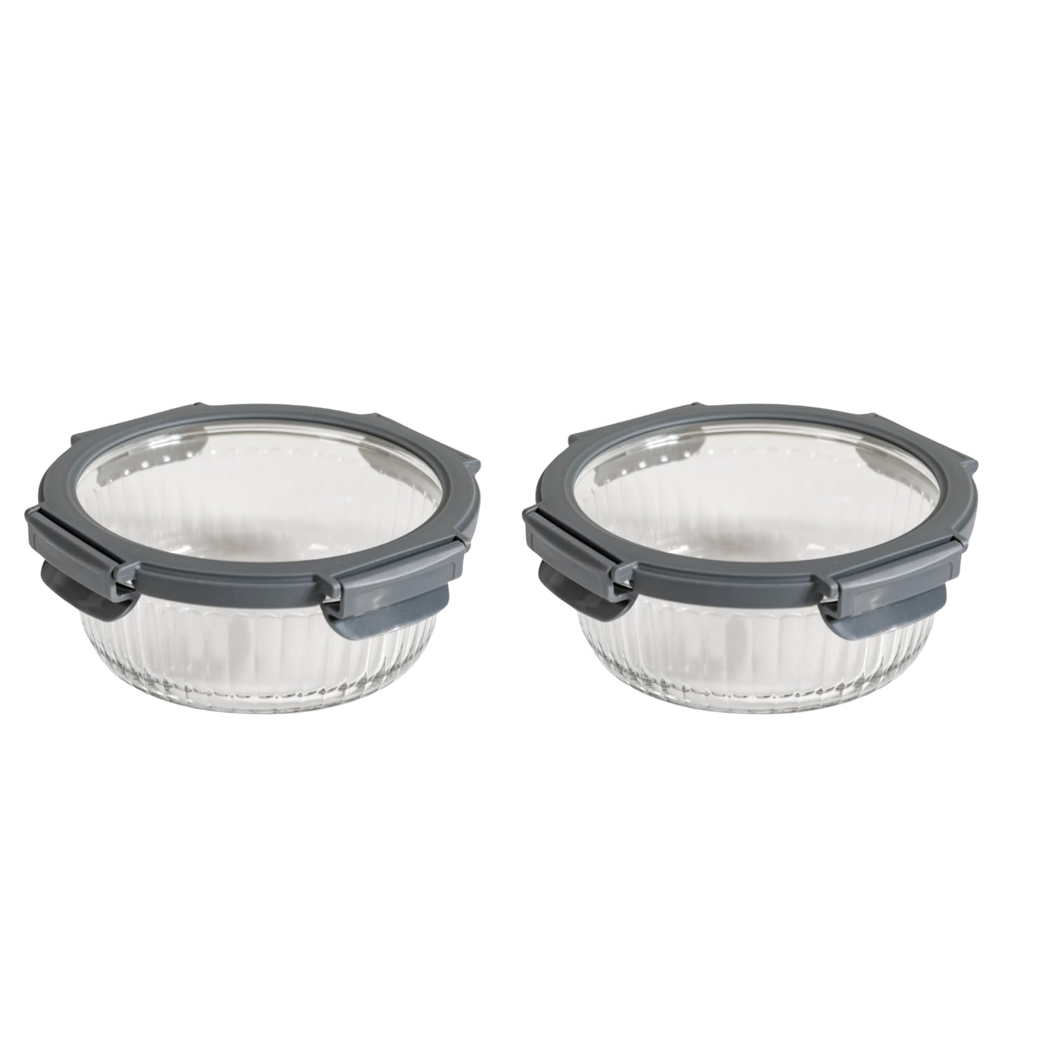 Nestasia Glass Lunch Box Set of 2 (950ml Each), Each Borosilicate Airtight and Leak-Proof, Clear Food Containers for Office, Microwave and Freezer Safe with Safety Lock