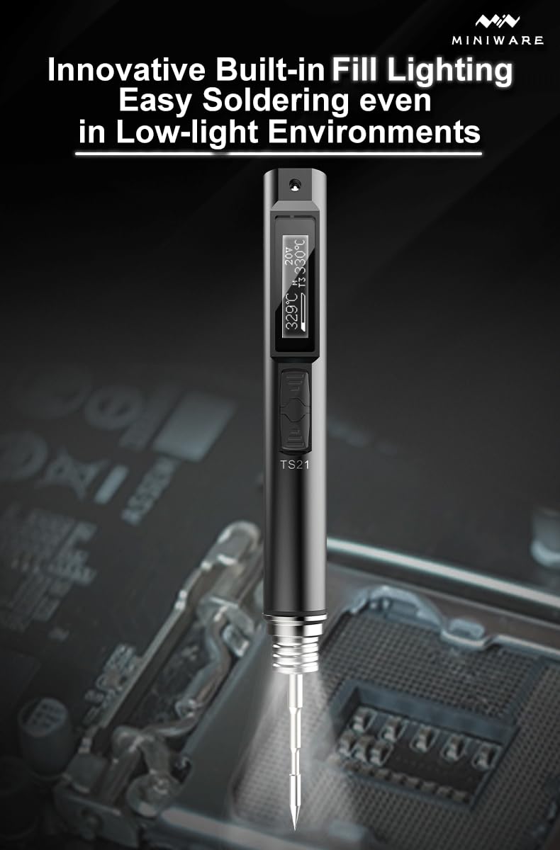 TOOLSAGE Kit de soldador TS21, iluminación frontal, soldadura de fusión en 3 segundos, calentamiento rápido, pistola de soldadura DC9-24V Max 100W con temperatura ajustable de 100-450 ℃, compatible