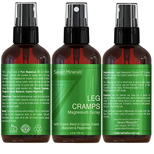 Magnesium Oil Spray - Powerful USA Made Magnesium Oil Blend with Essential Oils (Cypress, Sweet Marjoram and Peppermint) - Free Ebook Included (4 fl oz)