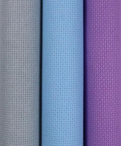 Image of KCS 3 pc of 15 inch x 18 inch(38cmx45cm) 16 Count Cross Stitch Cotton Aida Cloth Needlework Rolled Fabric Box,16CT,Light Grey+Light Blue+Lavender