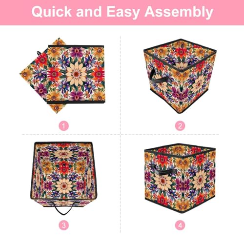 Boîte de rangement de qualité supérieure en tissu Oxford fleuri durable