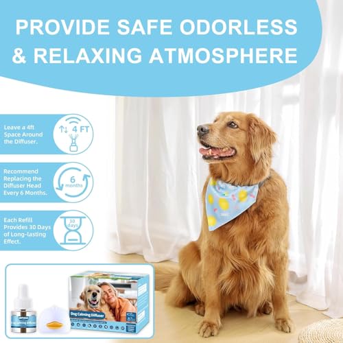 Image of Dog Calming Diffuser 6-in-1 Kit Dog Appeasing Pheromone Relief Separation Anxiety, Equipped with 2 Plug in + 4 Refills 48ml Vial, Reduce Aggression Barking, Supply for 120 Days-Tasteless
